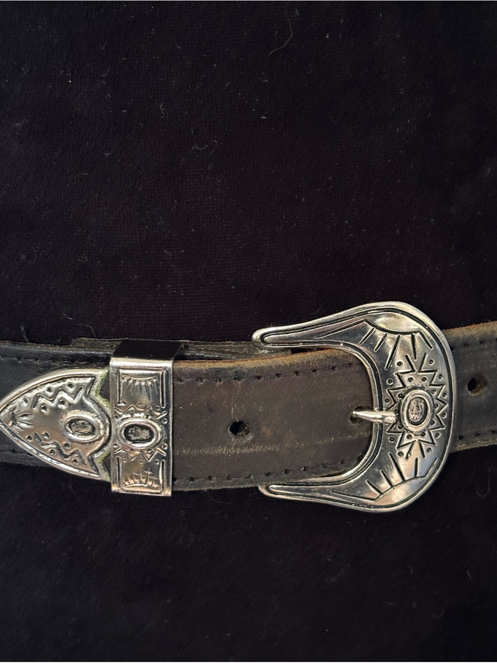 Vintage LW Paris (Louis Wolfer) Black & Brown Leather Belt Silver Medallions 32 - Picture 2 of 12